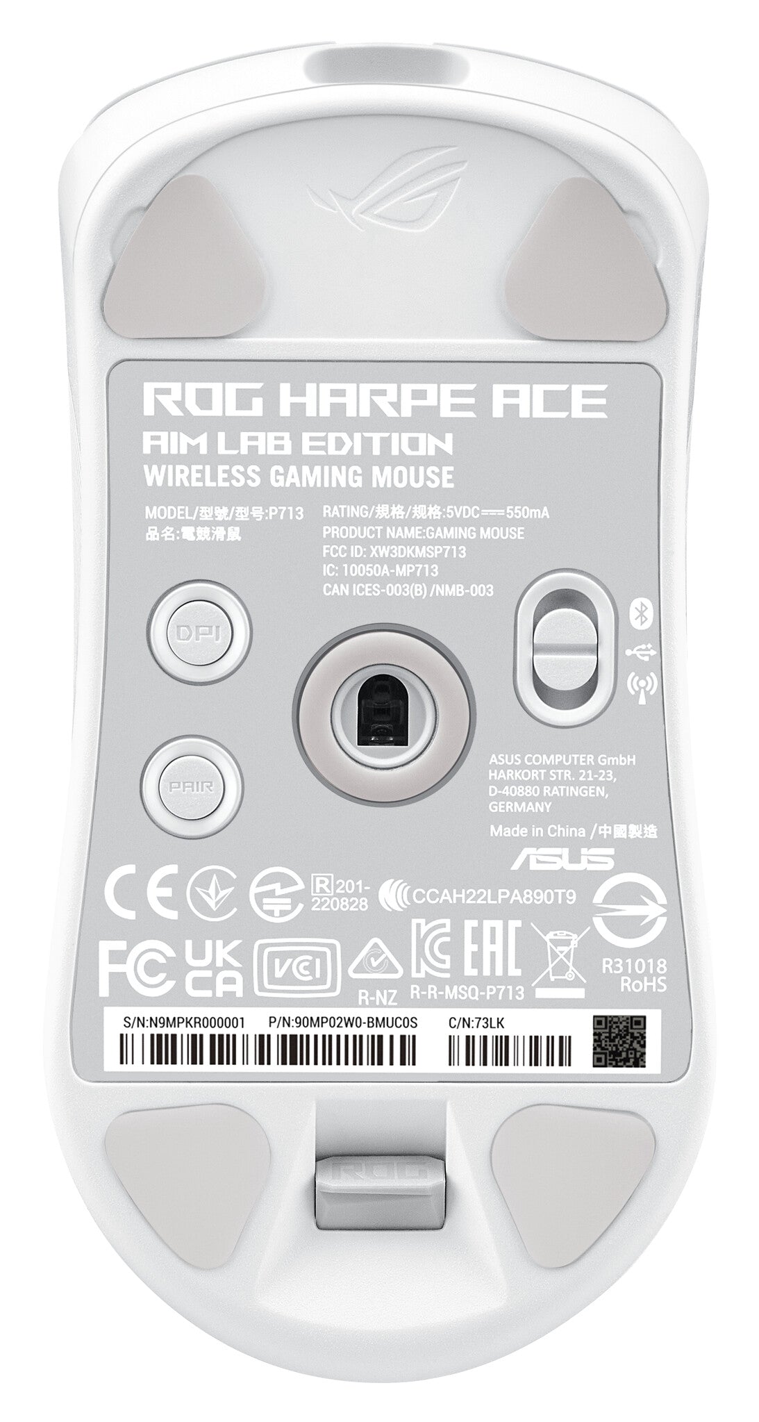 ASUS ROG Harpe Ace Aim Lab Edition datormöss Spela Ambidextrous RF Wireless + Bluetooth + USB Type-C Optomekanisk 36000 DPI