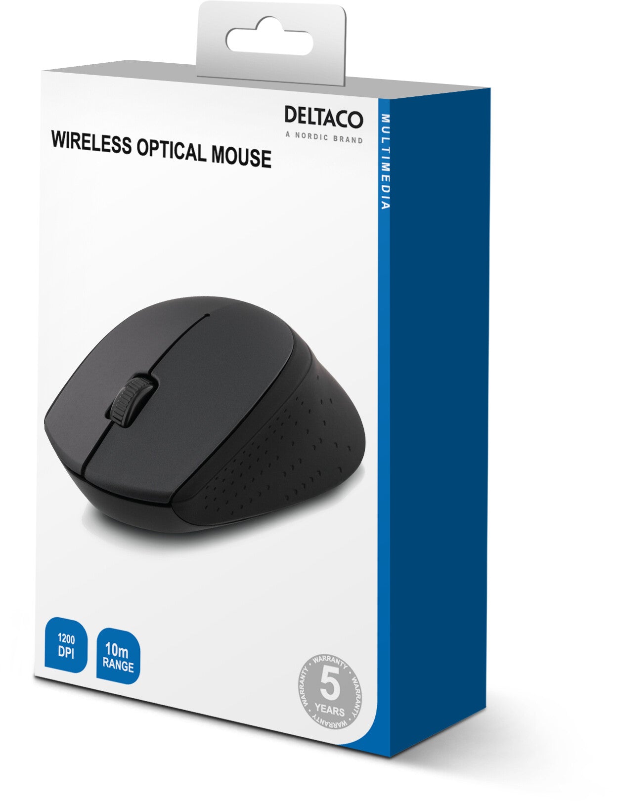 Deltaco Trådlös optisk mus 2,4GHz, 3 knappar med scroll, 1200 DPI,grå