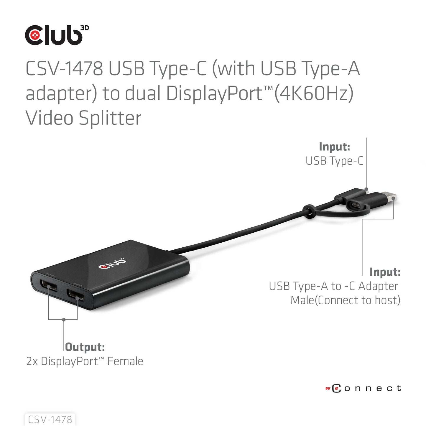 CLUB3D CSV-1478 bilddelare USB Type-C 2x DisplayPort