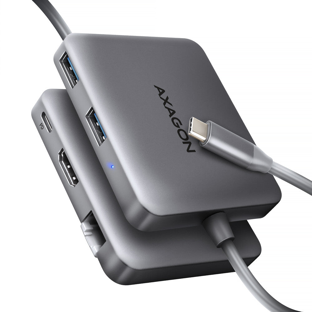 Axagon N HMC-5HL USB 5Gbps hub 2x USB-A HDMI 4k/60Hz RJ-45 GLAN PD 100W kabel USB-C USB 3.2 Gen 1 (3.1 Gen 1) Type-C Silver
