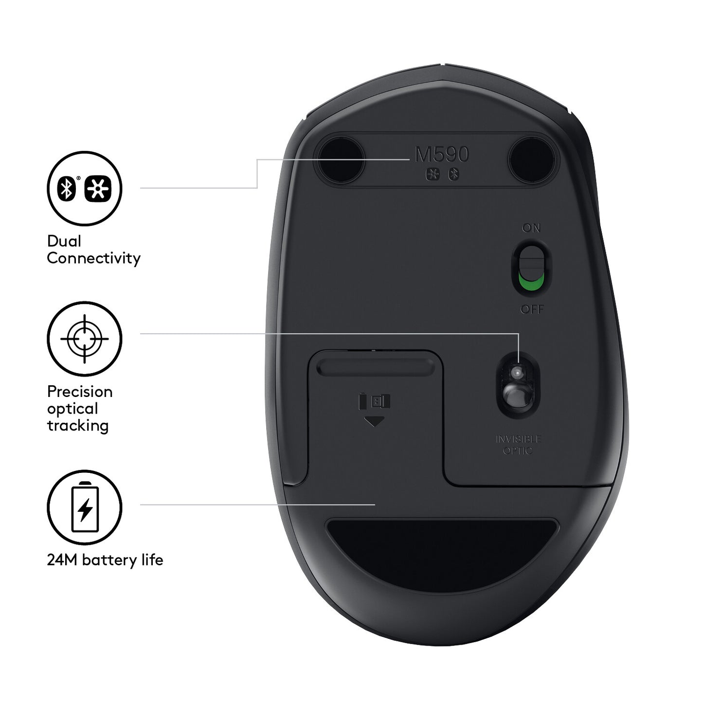 Logitech M590 Multi-Device Silent datormöss Kontor högerhand Trådlös RF + Bluetooth Optisk 1000 DPI