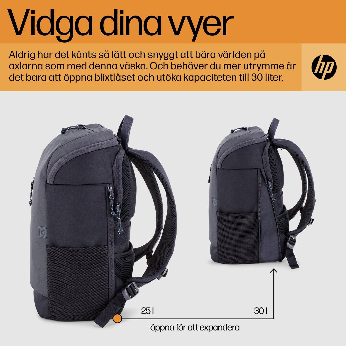 HP Travel 25 liter ryggsäck för 15,6 tum bärbar dator i Iron Grey