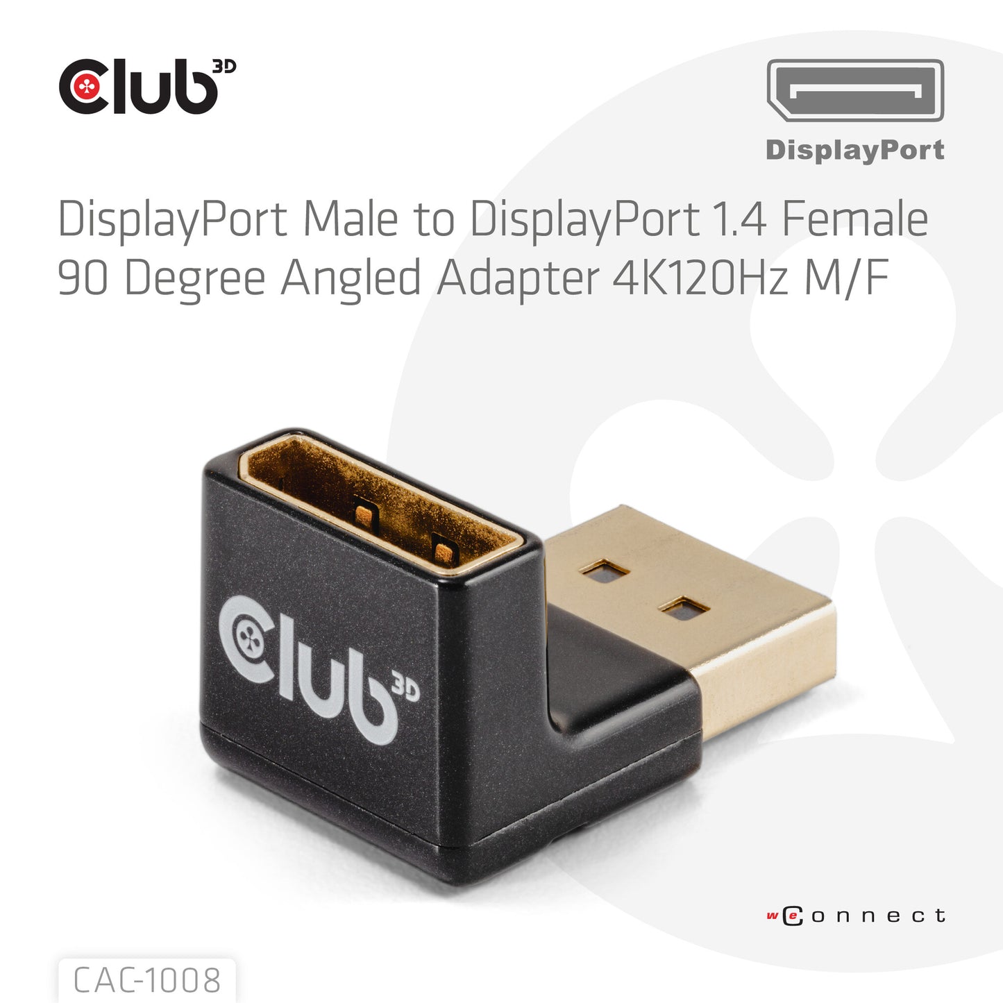 CLUB3D DISPLAYPORT MALE TO DISPLAYPORT 1.4 FEMALE 90 DEGREE ANGLED ADAPTER 4K120HZ M/F - Adapter
