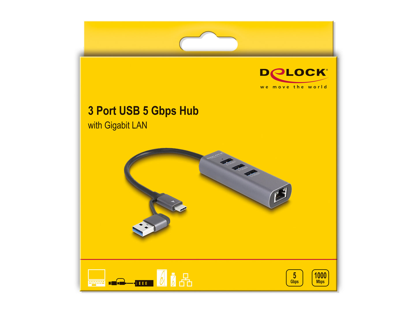 DeLOCK 64282 dockningsstationer för bärbara datorer Kabel USB 3.2 Gen 1 (3.1 Gen 1) Type-C Grå