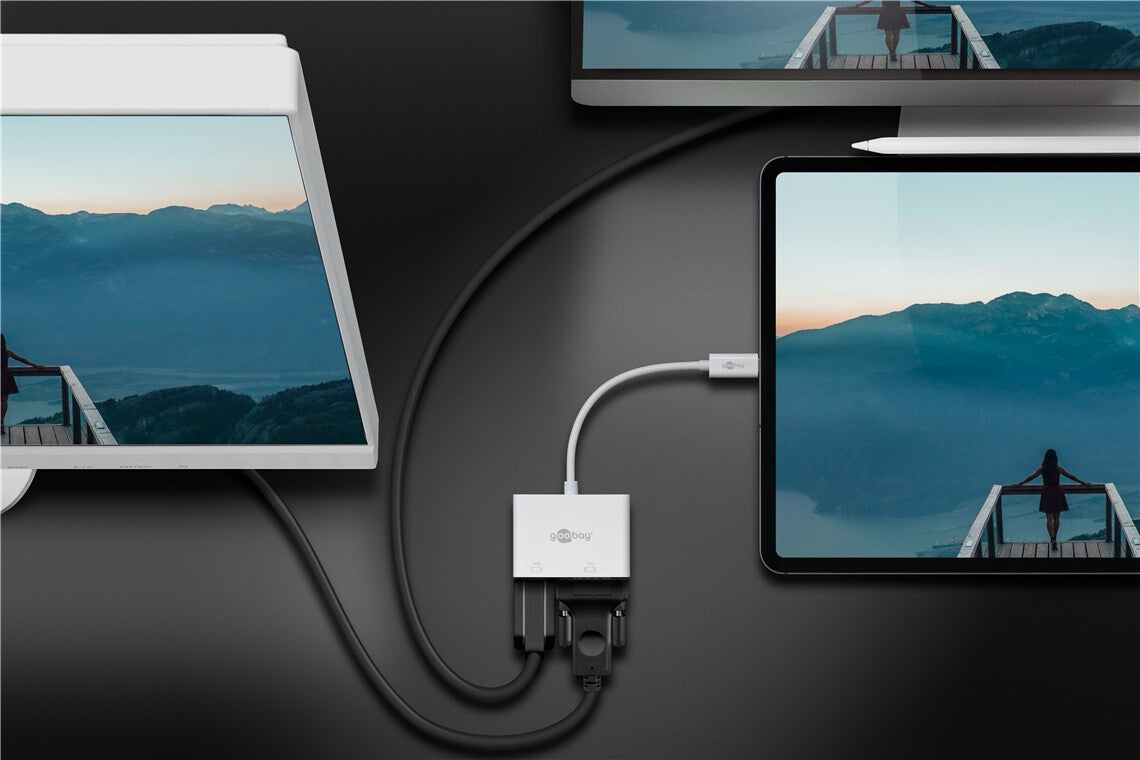 Goobay 52430 dockningsstationer för bärbara datorer Kabel & Trådlös USB 3.2 Gen 1 (3.1 Gen 1) Type-A + Type-C Vit