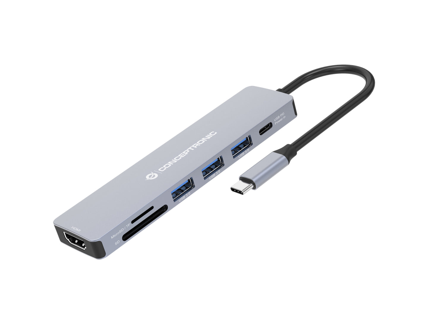 Conceptronic DONN19G dockningsstationer för bärbara datorer Kabel USB 3.2 Gen 1 (3.1 Gen 1) Type-C Grå