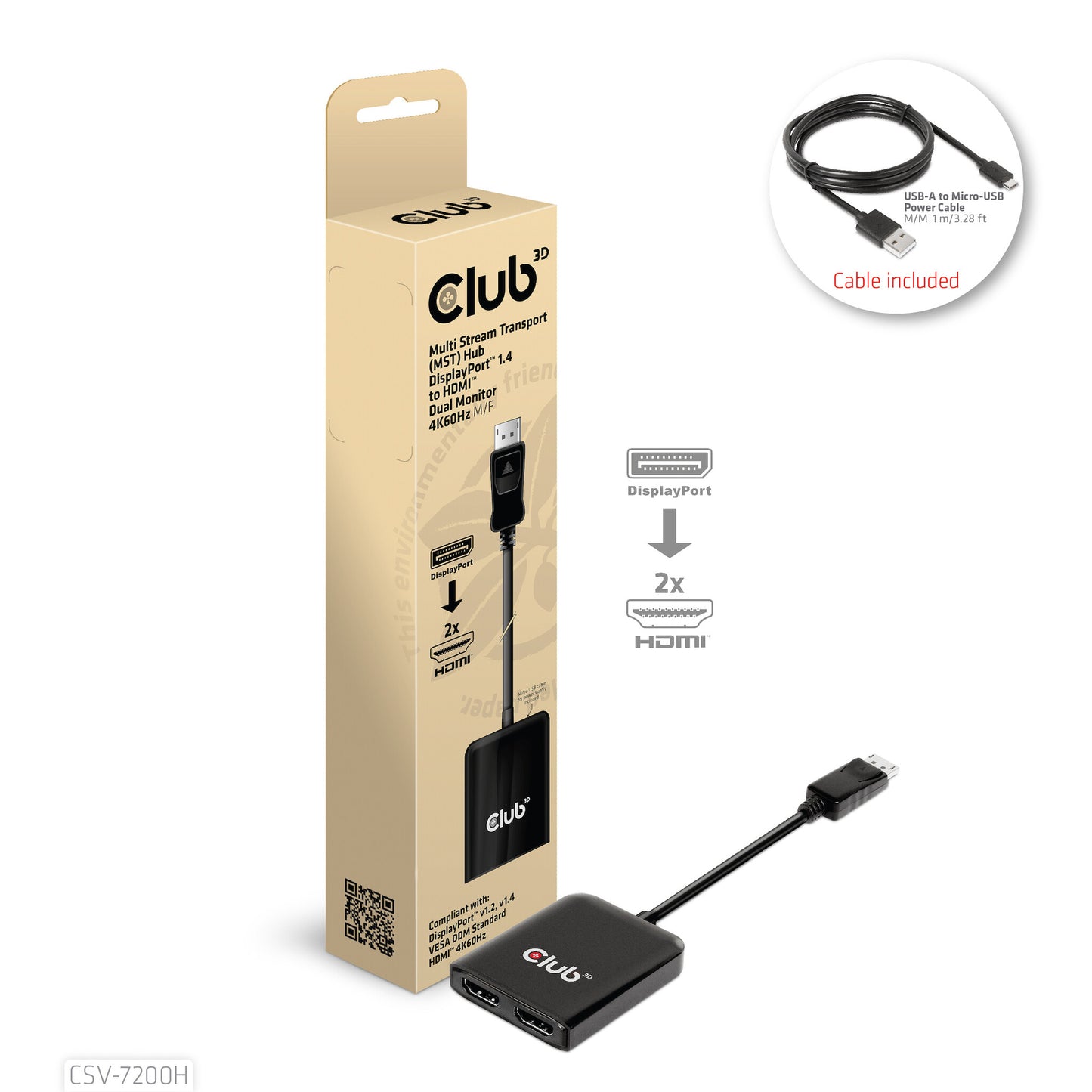 CLUB3D CSV-7200H bilddelare DisplayPort 2x HDMI
