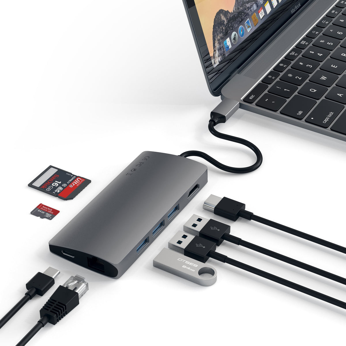 Satechi Multi-Port Adapter V2 Dock st. USB 3.2 Gen 1 (3.1 Gen 1) Type-C Grå