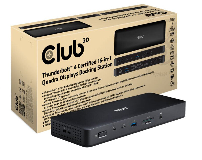 CLUB3D CSV-1583 dockningsstationer för bärbara datorer Kabel Thunderbolt 4 Svart