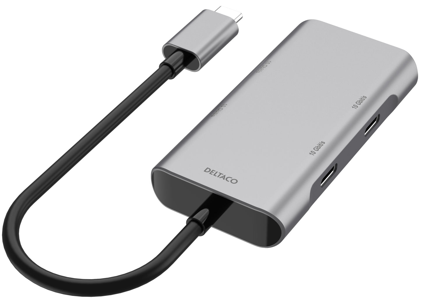 Deltaco USB-C hubb, 2x USB-C, 2x USB-A, 10 Gbit/s, rymdgrå
