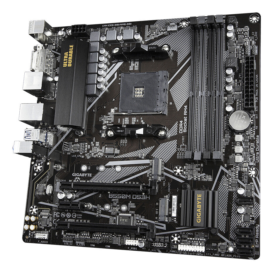 GIGABYTE B550M DS3H moderkort AMD B550 Uttag AM4 micro ATX