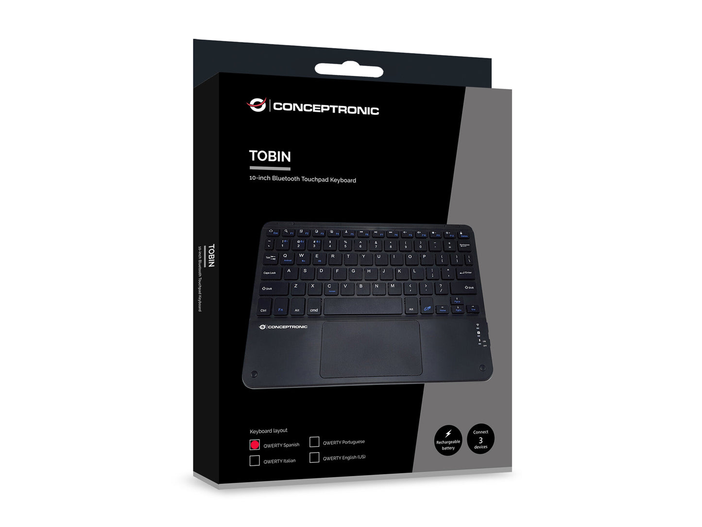 Conceptronic TOBIN01BES tangentbord Universal Bluetooth QWERTY Spansk Svart