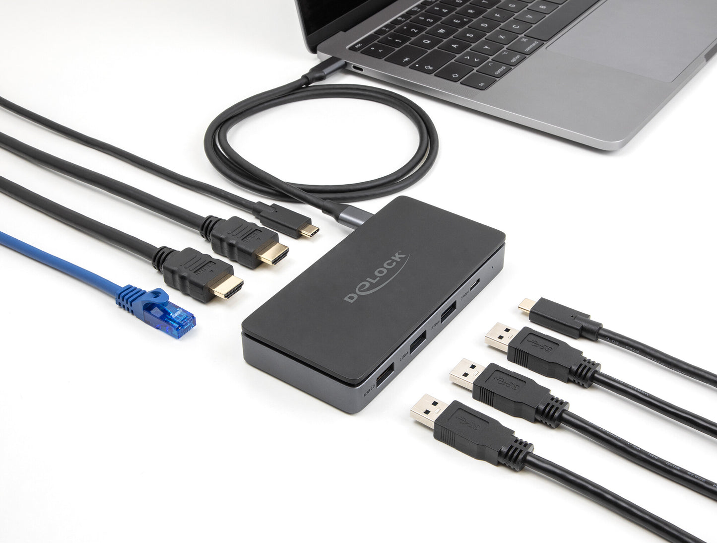 DeLOCK 88271 dockningsstationer för bärbara datorer Kabel USB 3.2 Gen 1 (3.1 Gen 1) Type-C Svart, Grå