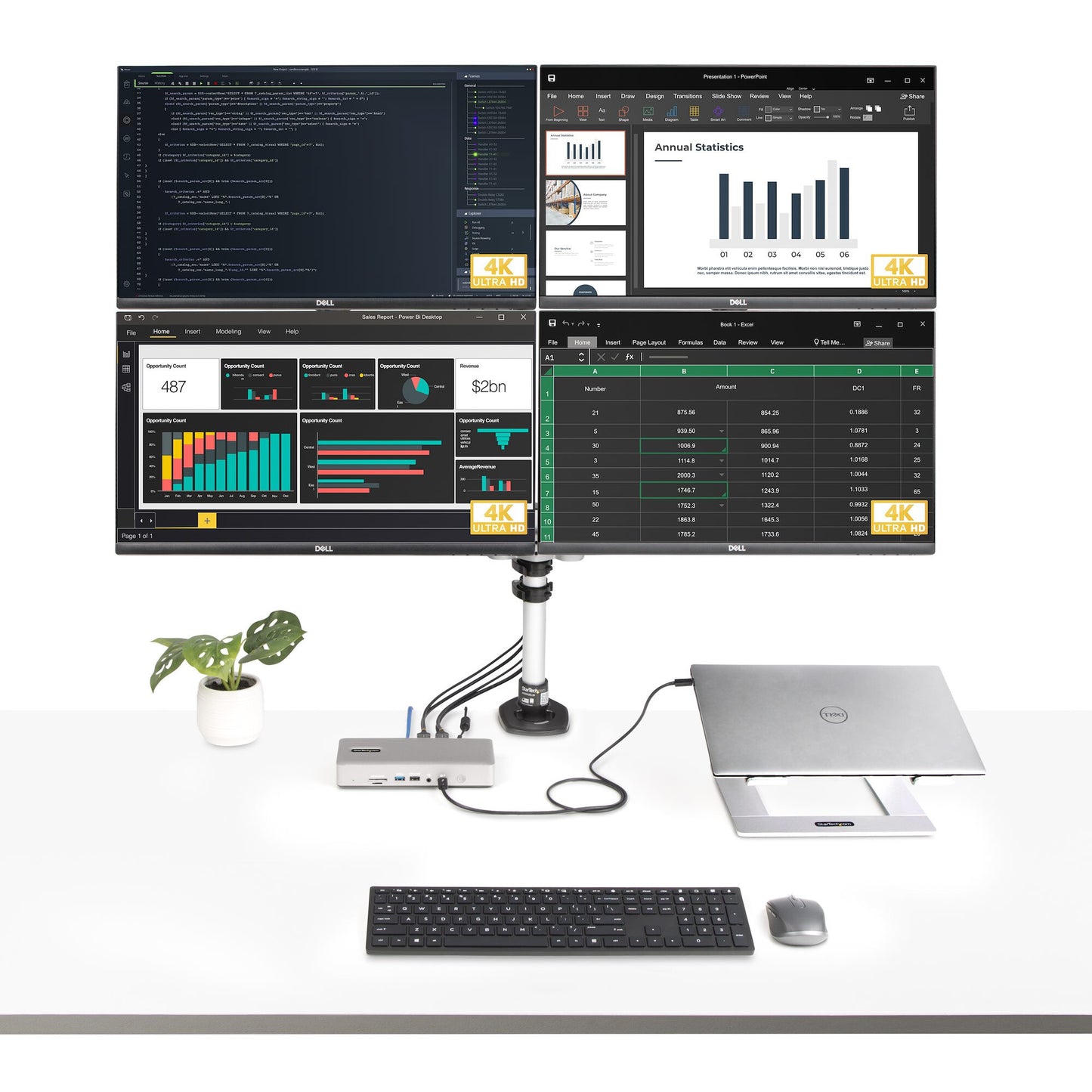 StarTech.com Thunderbolt 4-dockningsstation för flera bildskärmar, dockningsstation för fyra/tre/två bildskärmar - 2x HDMI/2x DisplayPort, 7x USB-hubb, 2,5 Gb Ethernet, 98 W strömförsörjning