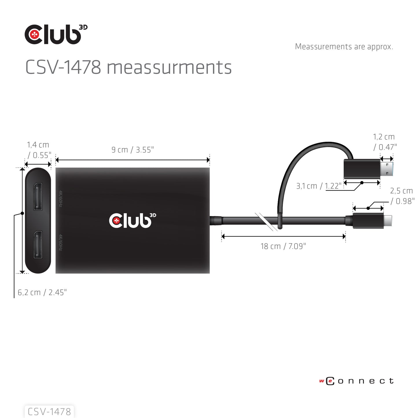 CLUB3D CSV-1478 bilddelare USB Type-C 2x DisplayPort