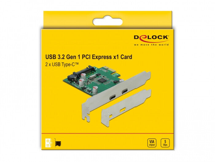 DeLOCK PCI Express x1 Card to 2 x external SuperSpeed USB (USB 3.2 Gen 1) USB Type-C™ female nätverkskort/adapters Intern USB 3.2 Gen 1 (3.1 Gen 1)