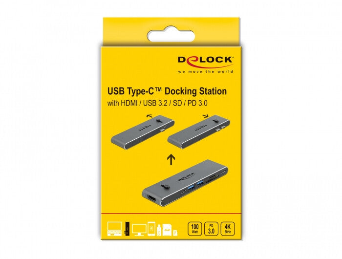 DeLOCK 87752 dockningsstationer för bärbara datorer Kabel USB 3.2 Gen 1 (3.1 Gen 1) Type-C Grå