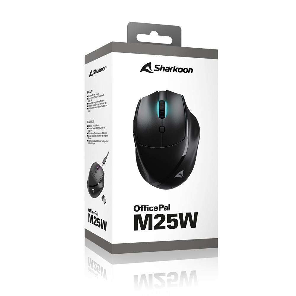 Sharkoon OfficePal M25W datormöss Spela högerhand RF Wireless + USB Type-C Optisk 4000 DPI
