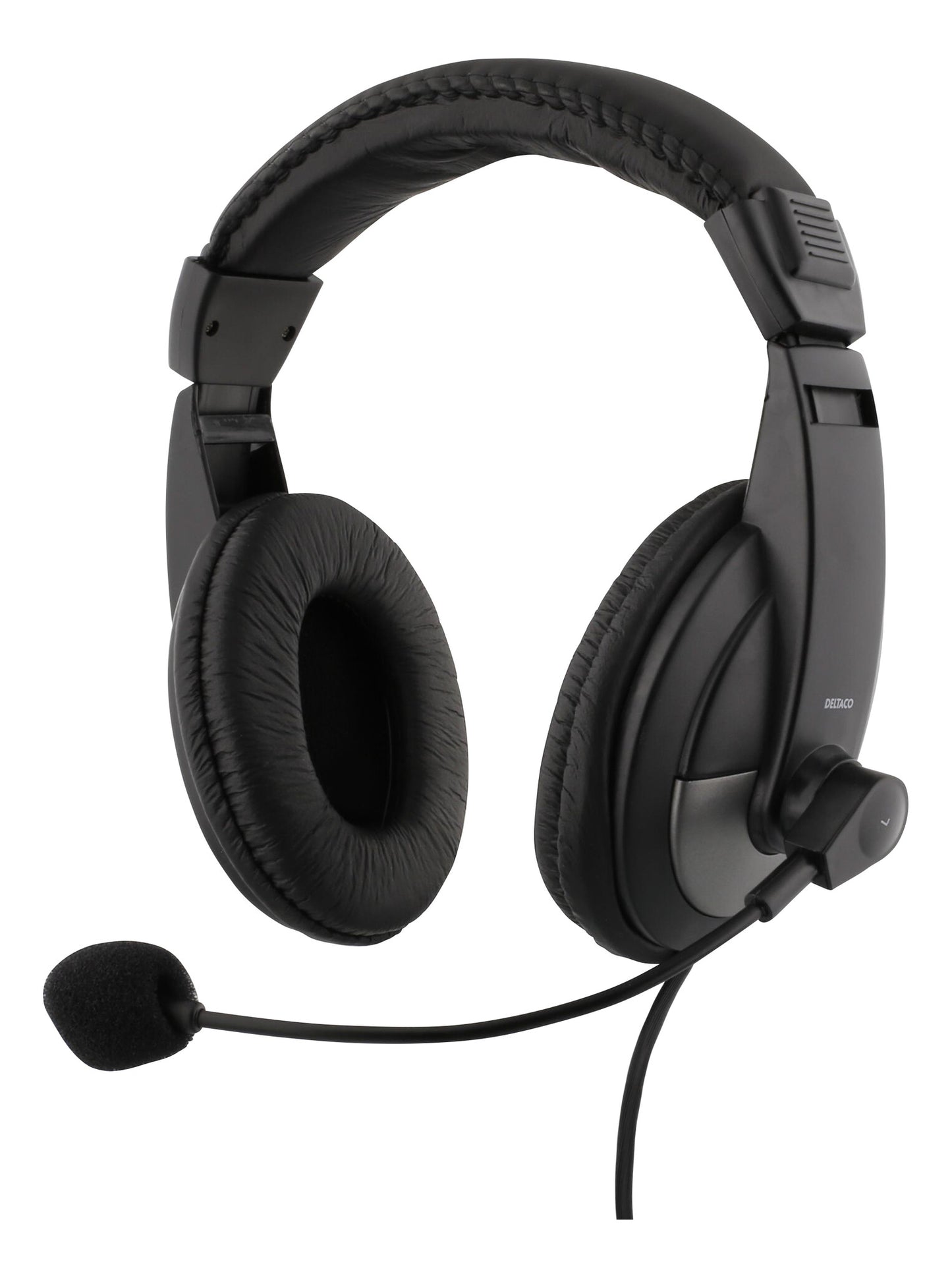 Deltaco Over-ear headset med volymkontroll, 4-polig 3,5 mm, svart