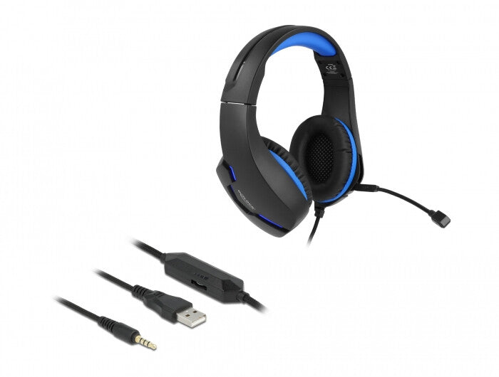 DeLOCK 27182 hörlur och headset Kabel Huvudband Spela USB Type-A Svart, Blå