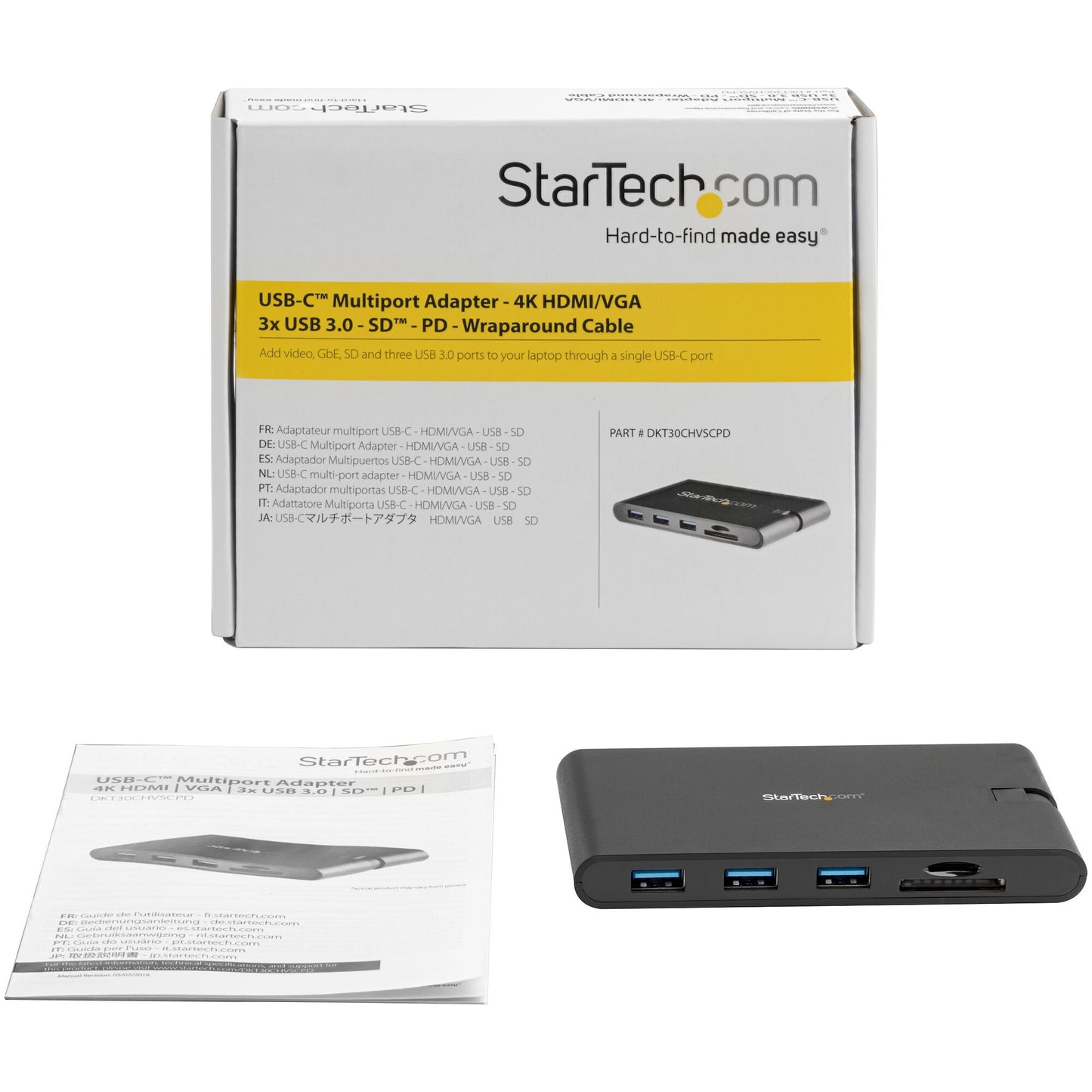 StarTech.com USB-C Multiportadapter med HDMI och VGA - 3x USB 3.0 - SD - PD 3.0 - omlindningskabel