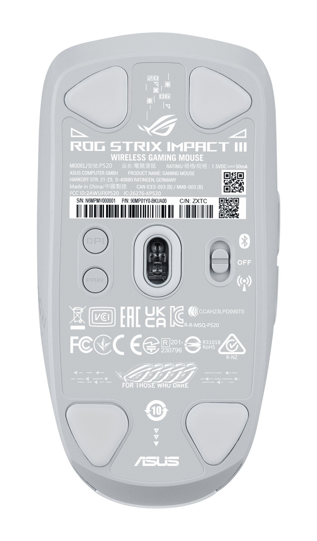 ASUS ROG Strix Impact III Wireless datormöss Spela Ambidextrous Trådlös RF + Bluetooth Optisk 36000 DPI