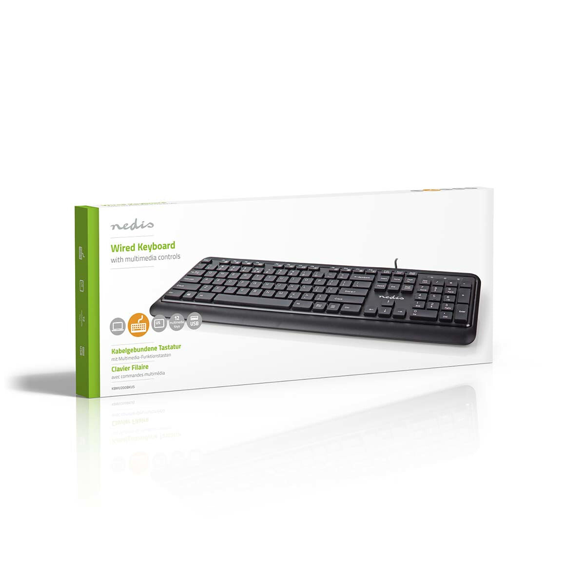 Nedis KBMU200BKUS tangentbord Kontor USB QWERTY Amerikanskt internationellt Svart