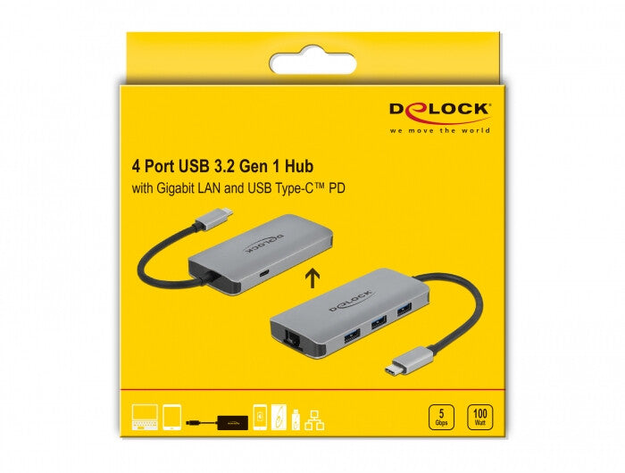 DeLOCK 63252 dockningsstationer för bärbara datorer Kabel USB 3.2 Gen 1 (3.1 Gen 1) Type-C Grå