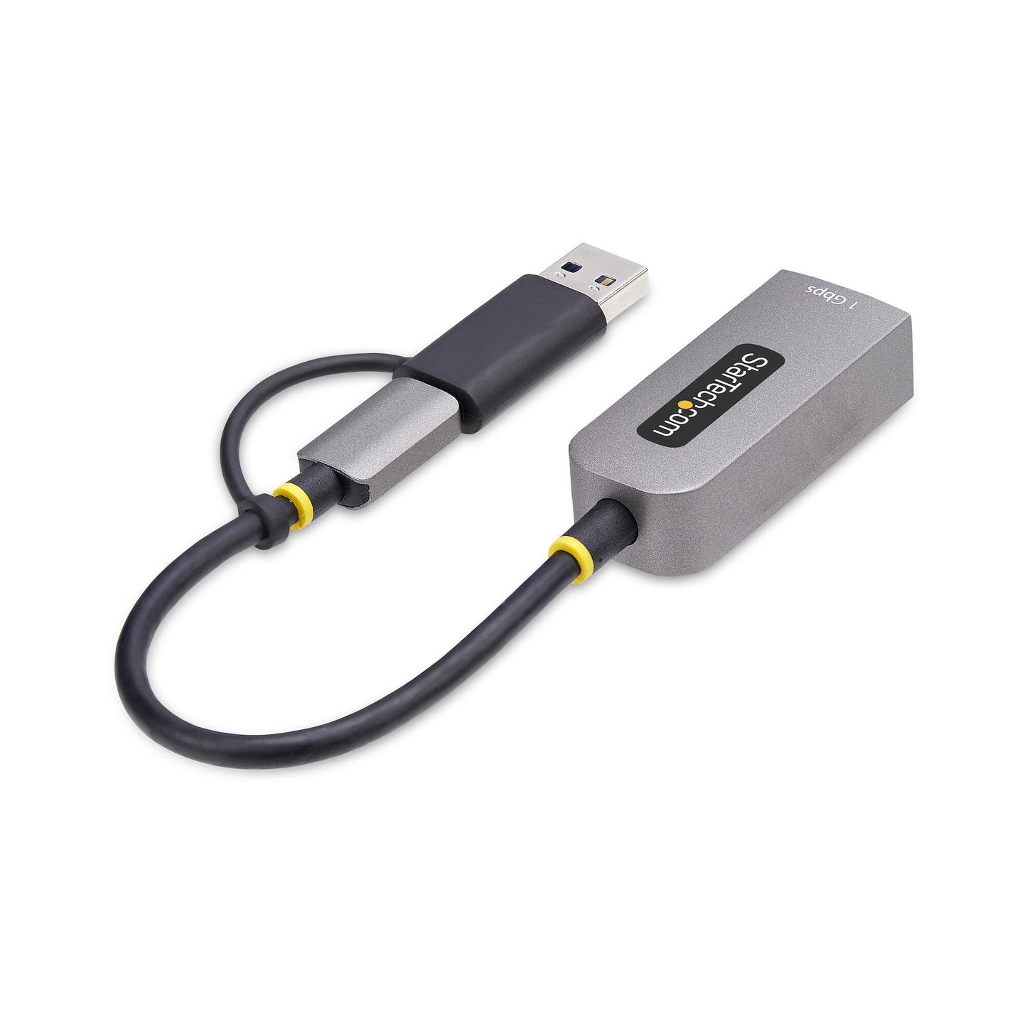 StarTech.com USB-C till Ethernet-adapter med USB-A-dongel, 10/100/1 000 Mbps, USB 3.0 till Gigabit Ethernet-nätverksadapter, 15 cm ansluten kabel, USB GbE-adapter