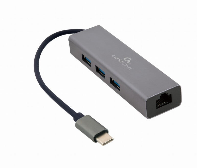 Gembird A-CMU3-LAN-01 dockningsstationer för bärbara datorer USB 3.2 Gen 1 (3.1 Gen 1) Type-C Grå