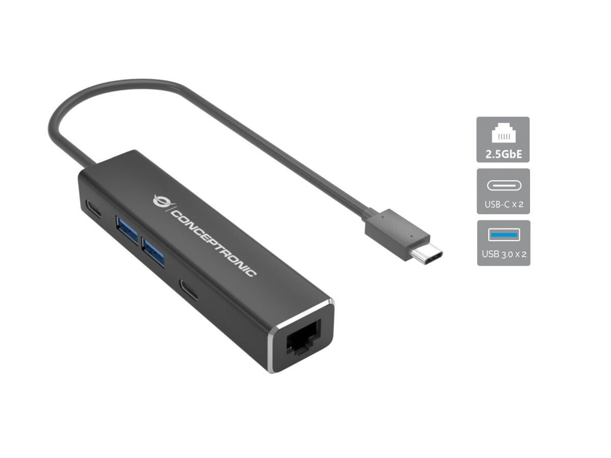 Conceptronic ABBY14B dockningsstationer för bärbara datorer Kabel USB 3.2 Gen 1 (3.1 Gen 1) Type-C Grå