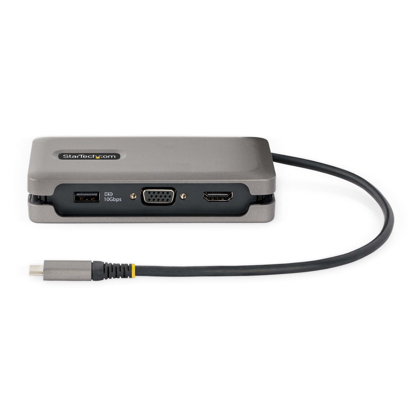 StarTech.com USB-C-multiportadapter - HDMI/VGA - 4K 60 Hz - USB-hubb med 3 portar - 100 W pass-through-strömförsörjning - GbE - Reseminidockningsstation med laddning - 30 cm Wrap-Around-kabel