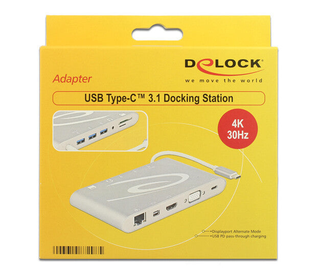 DeLOCK 87298 dockningsstationer för bärbara datorer USB 3.2 Gen 1 (3.1 Gen 1) Type-C Silver