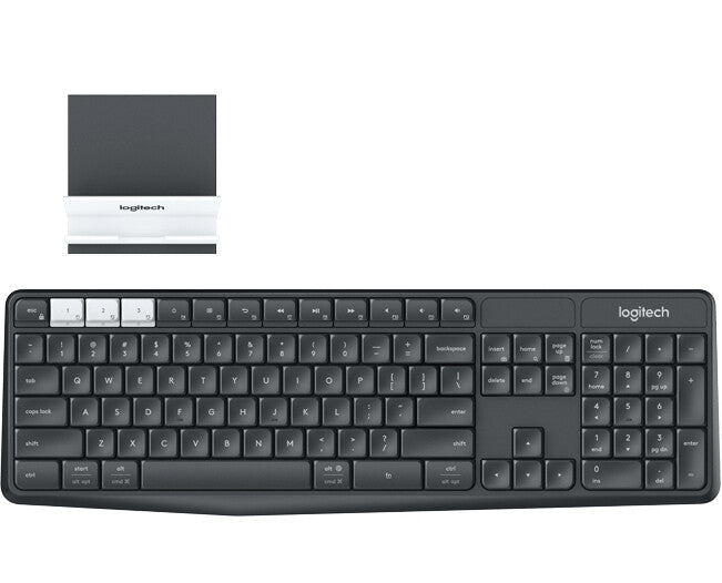 Logitech K375s Multi-Device Wireless Keyboard and Stand Combo tangentbord Universal Trådlös RF + Bluetooth QWERTZ tyska grafit, Vit