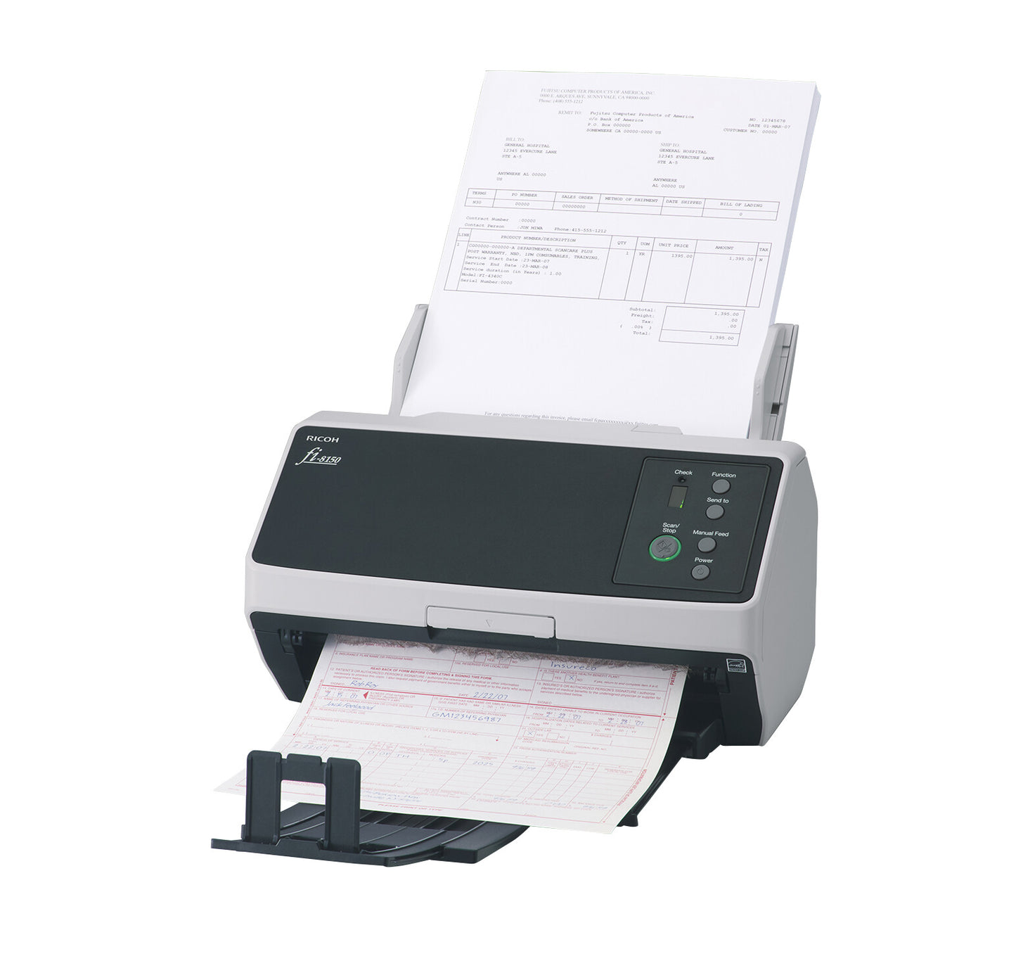 Ricoh FI-8150 ADF + scanner med manuell matning 600 x 600 DPI A4 Svart, Grå