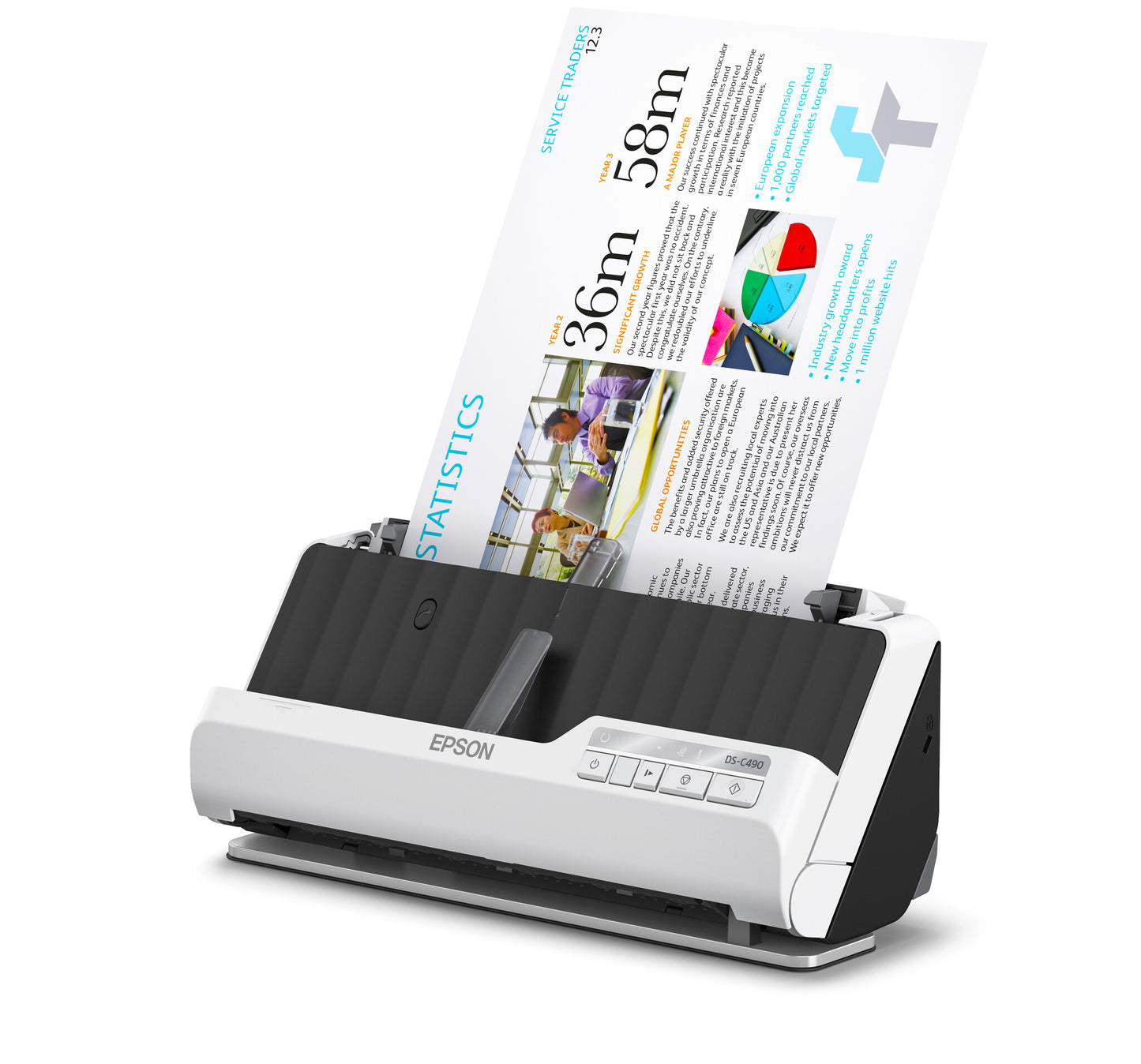 Epson DS-C490 ADF + arkmatad scanner 600 x 600 DPI A4 Svart, Vit