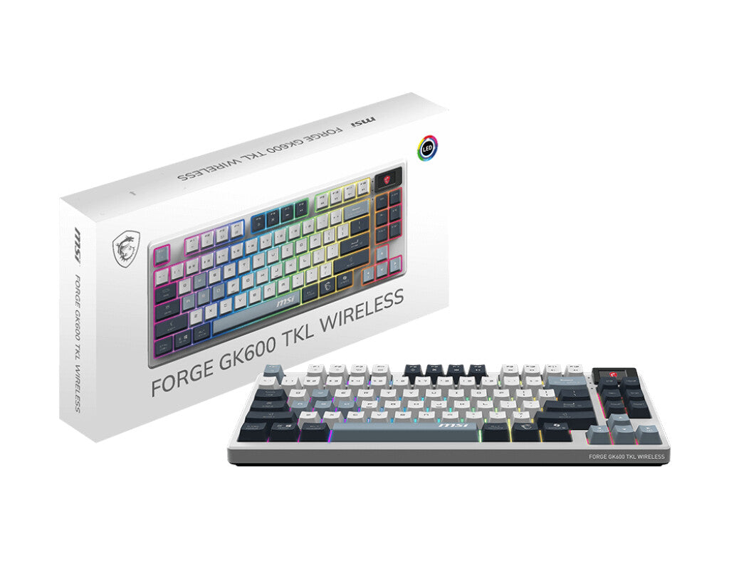 MSI FORGE GK600 TKL WIRELESS SKY tangentbord Spela USB + Bluetooth QWERTY Engelska (Storbritannien) Blå, Vit