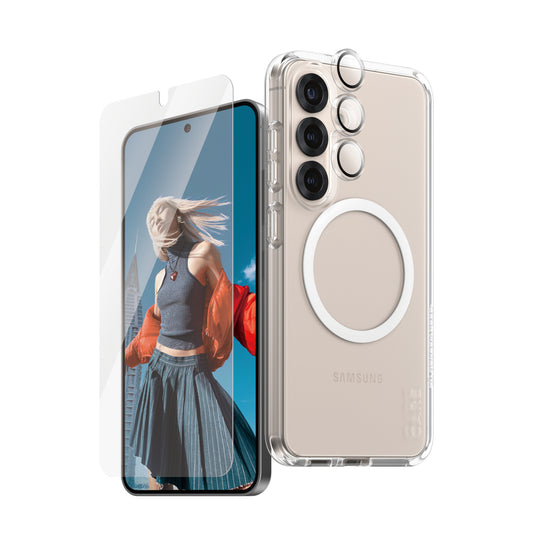 PanzerGlass ® | CARE by ® Flagship 3-in-1 Bundle Samsung Galaxy S25 Genomskinligt skärmskydd 1 styck