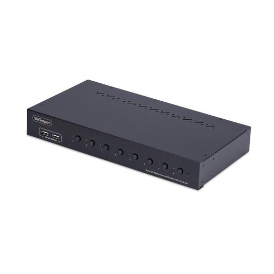 StarTech.com 8-portars DisplayPort KVM-switch med 1U-rackfästessats, 4K 60 Hz DP 1.2, tryckknapps- och snabbtangentväxling, 4-portars USB-hubb, OS-oberoende, TAA-kompatibel