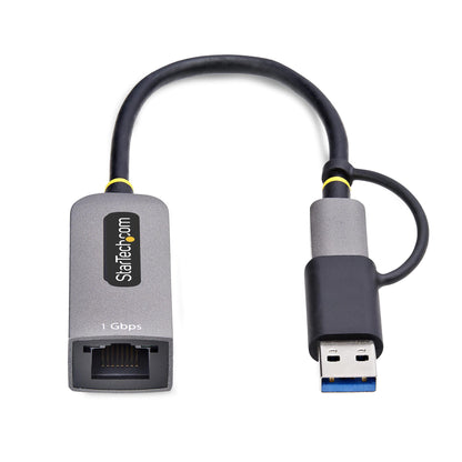 StarTech.com USB-C till Ethernet-adapter med USB-A-dongel, 10/100/1 000 Mbps, USB 3.0 till Gigabit Ethernet-nätverksadapter, 15 cm ansluten kabel, USB GbE-adapter