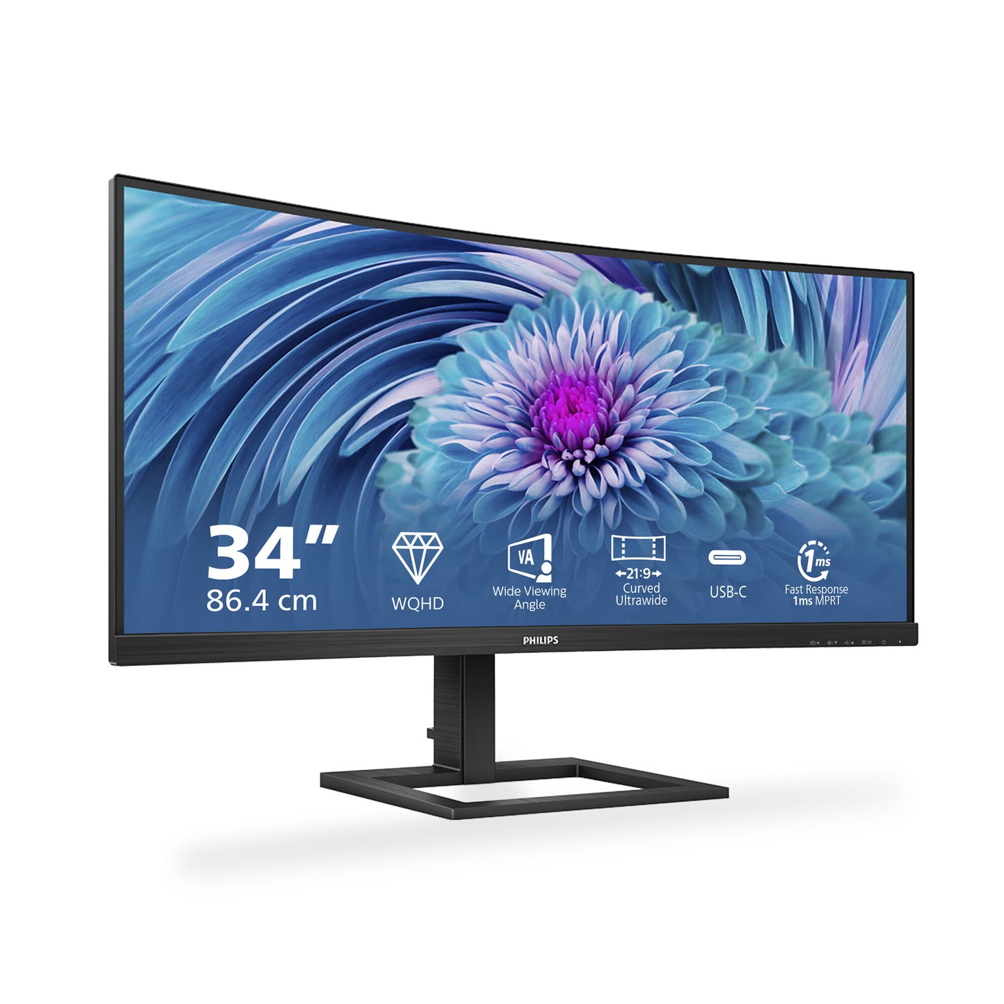 Philips E Line 346E2CUAE/00 platta pc-skärmar 86,4 cm (34") 3440 x 1440 pixlar Wide Quad HD+ LCD Svart