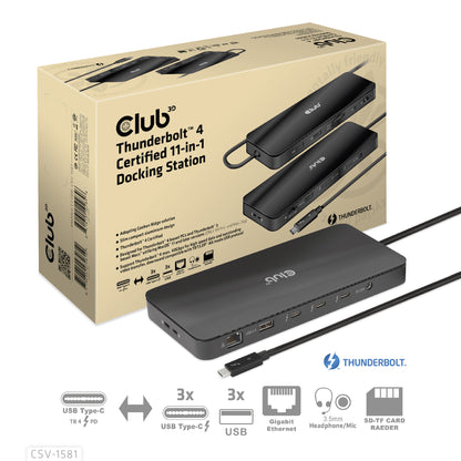 CLUB3D CSV-1581 dockningsstationer för bärbara datorer Dockning Thunderbolt 4 Svart