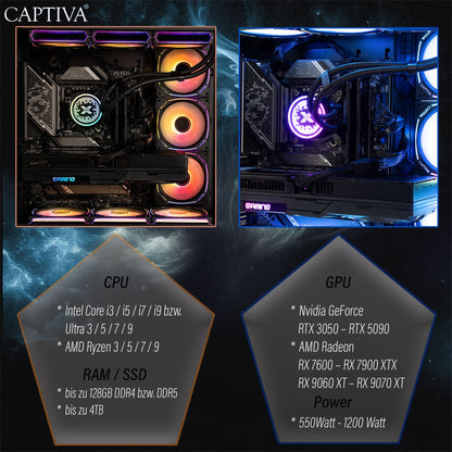 CAPTIVA Highend Gaming I73-925 Intel® Core™ i9 i9-13900KF 64 GB DDR5-SDRAM 2 TB SSD NVIDIA GeForce RTX 4070 Windows 11 Home Skrivbord PC Svart