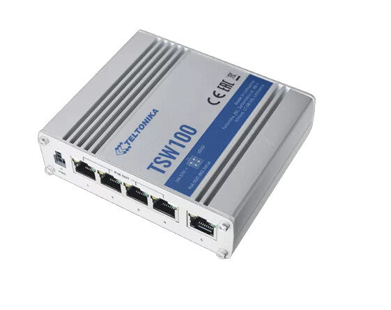 Teltonika TSW100 nätverksswitchar Gigabit Ethernet (10/100/1000) Strömförsörjning via Ethernet (PoE) stöd Blå, Metallisk