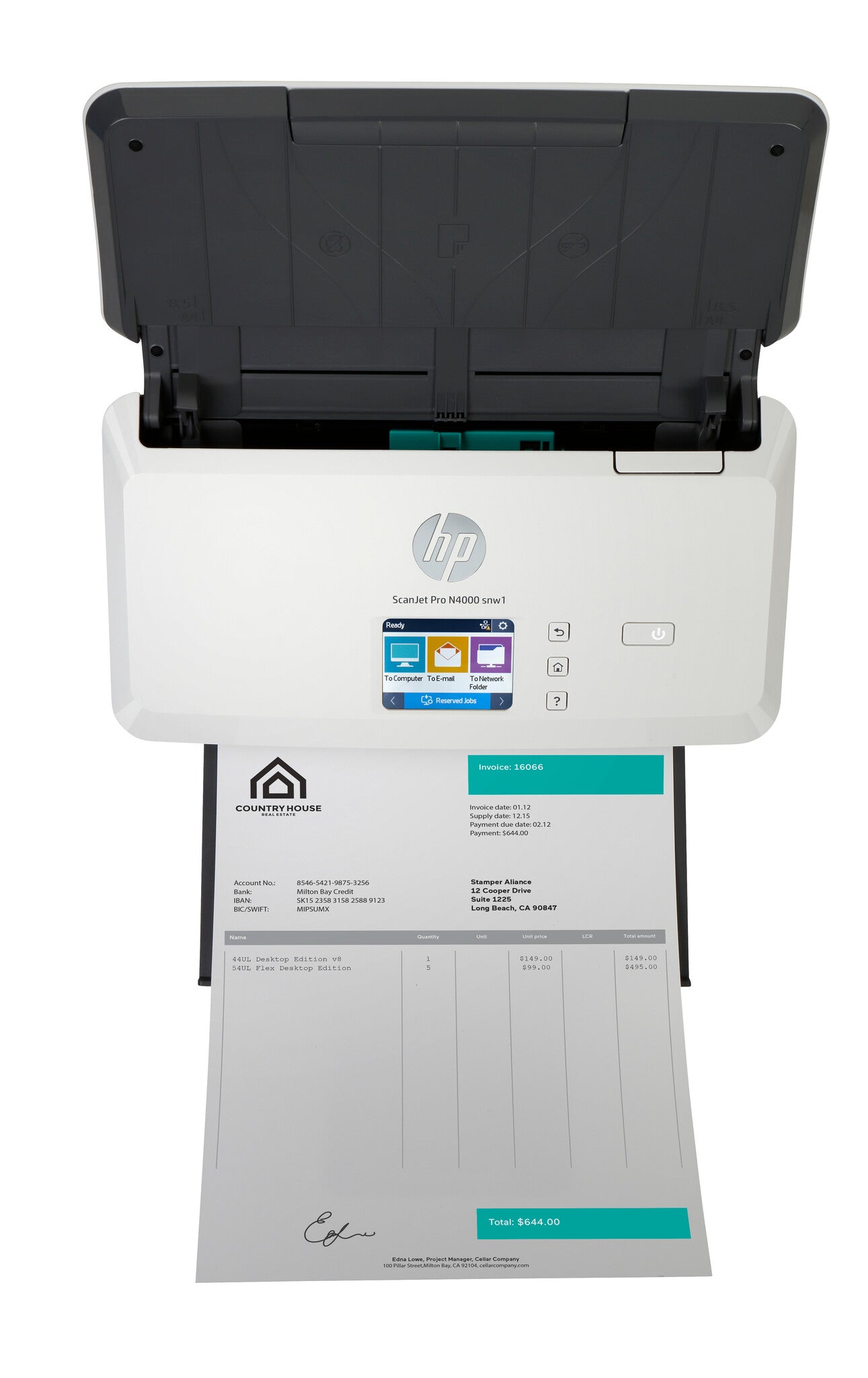 HP ScanJet Pro N4000 snw1 Arkmatad skanner 600 x 600 DPI A4 Svart, Vit