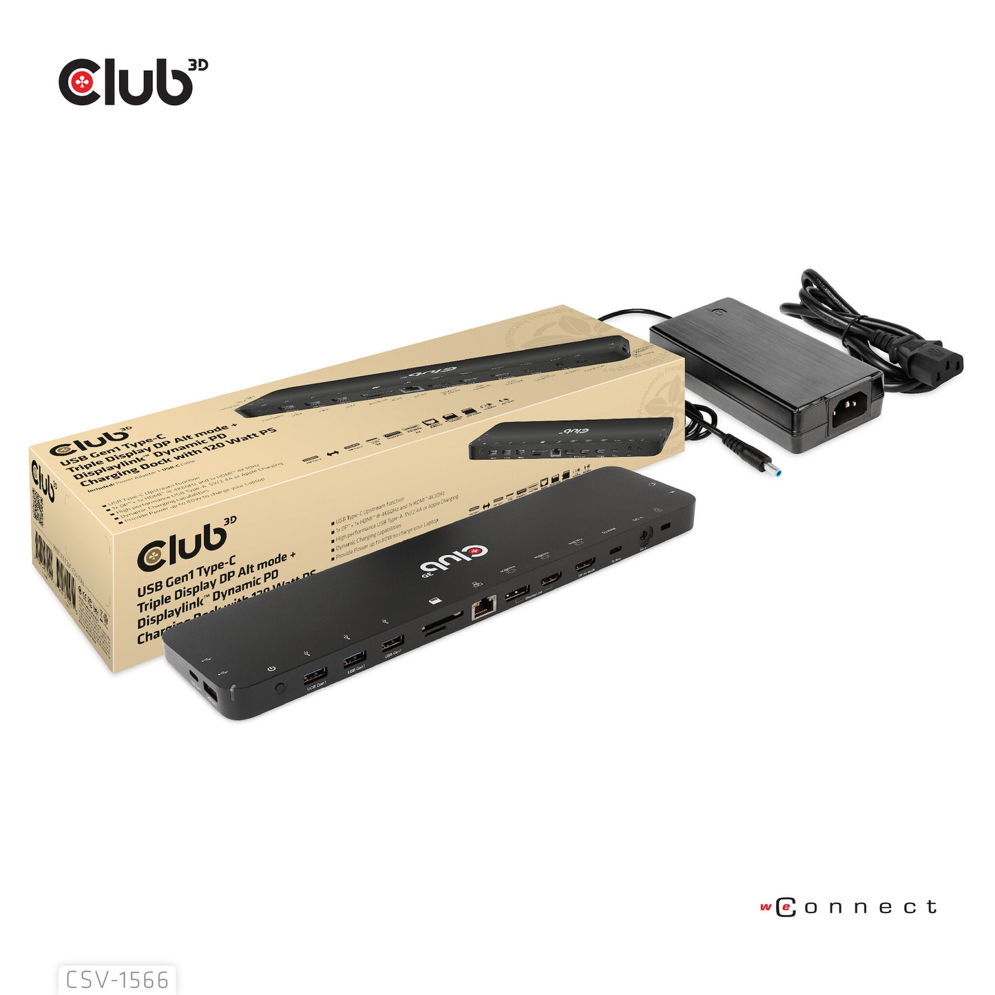 CLUB3D CSV-1566 dockningsstationer för bärbara datorer Dockning USB 3.2 Gen 1 (3.1 Gen 1) Type-C Svart