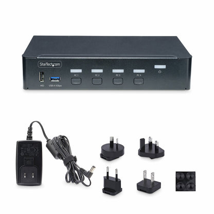 StarTech.com 4-portars DisplayPort KVM-switch, en enda 4K 60 Hz-monitor, 6x USB-portar, tryckknapps- och snabbtangentväxling, DisplayPort 1.2, OS-oberoende, TAA-kompatibel