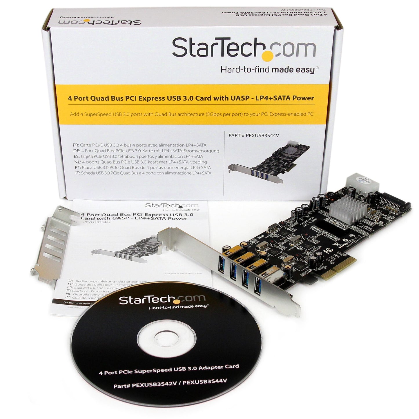 StarTech.com PCI Express (PCIe) SuperSpeed USB 3.0-kortadapter med 4 portar och 4 dedicerade kanaler på 5 Gbps – UASP – SATA/LP4-ström