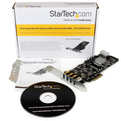 StarTech.com PCI Express (PCIe) SuperSpeed USB 3.0-kortadapter med 4 portar och 4 dedicerade kanaler på 5 Gbps – UASP – SATA/LP4-ström