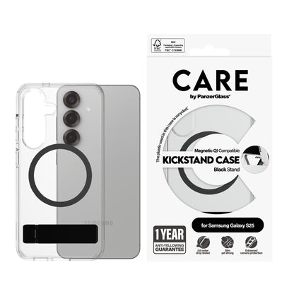 PanzerGlass CARE™ by ® Kickstand Case Transparent w. Qi Samsung Galaxy S25 mobiltelefonfodral Mobilskal